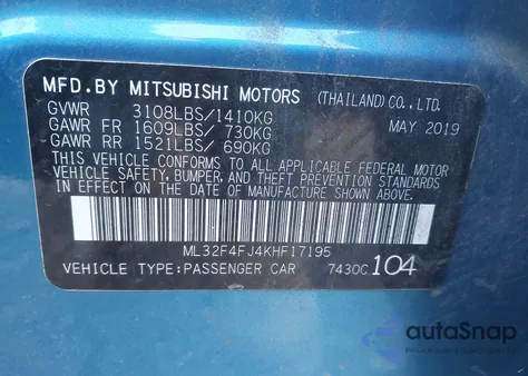2019 Mitsubishi Mirage G4 Se from USA, damaged, VIN ML32F4FJ4KHF17195